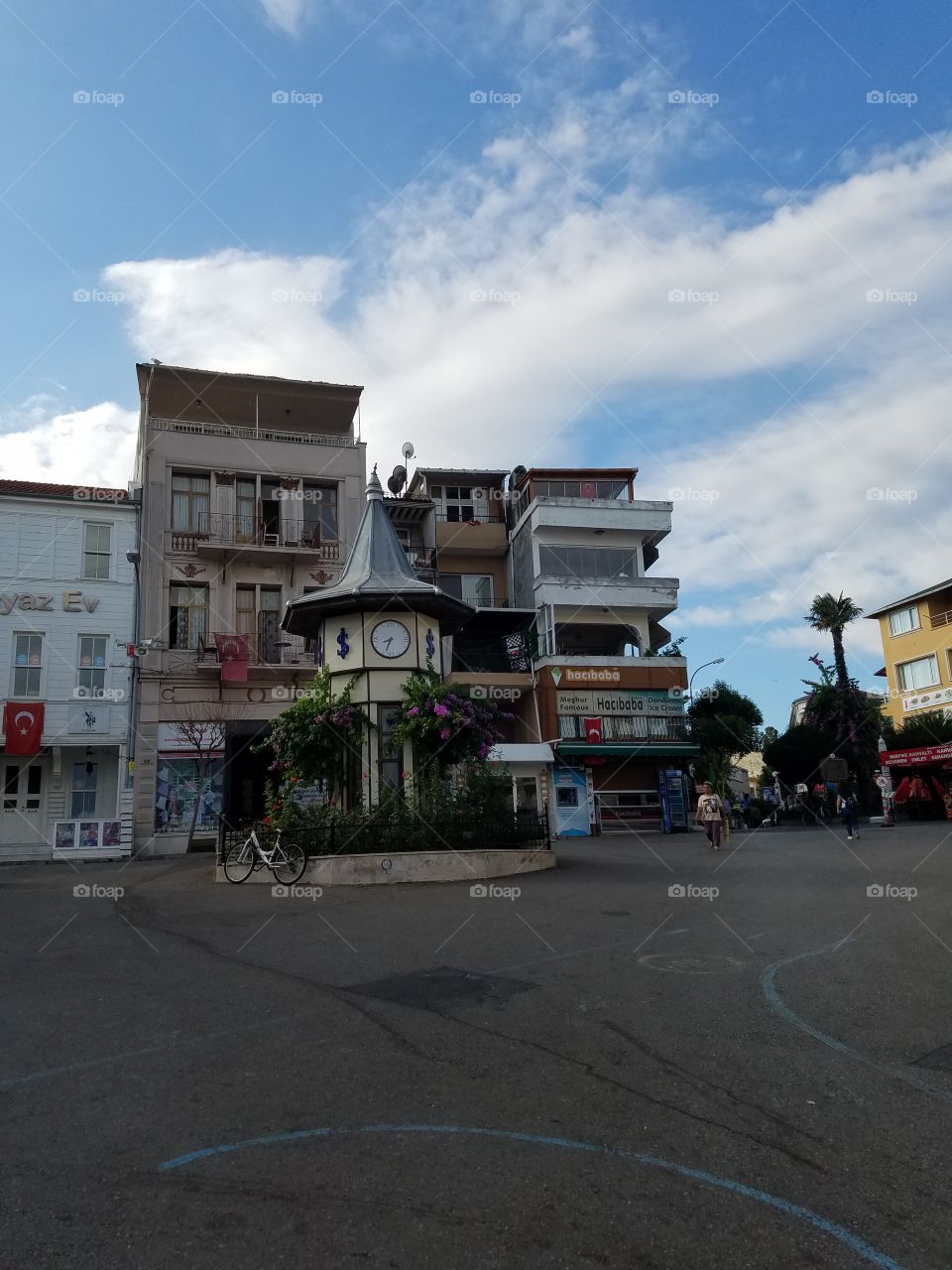 a small clock tower in the center of Büyük Ada island across from Istanbul Turkey