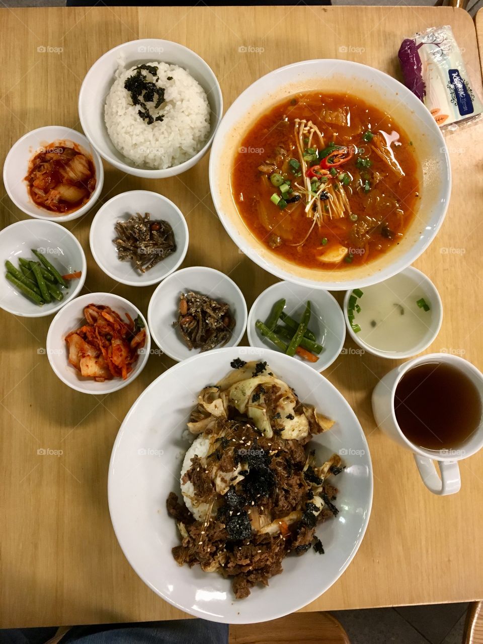 Beef with rice and kimchi jiggae