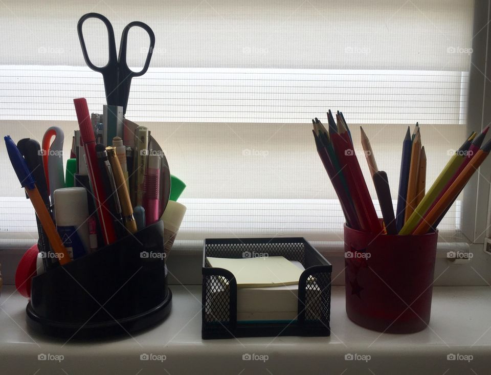 Stationery on the window sill