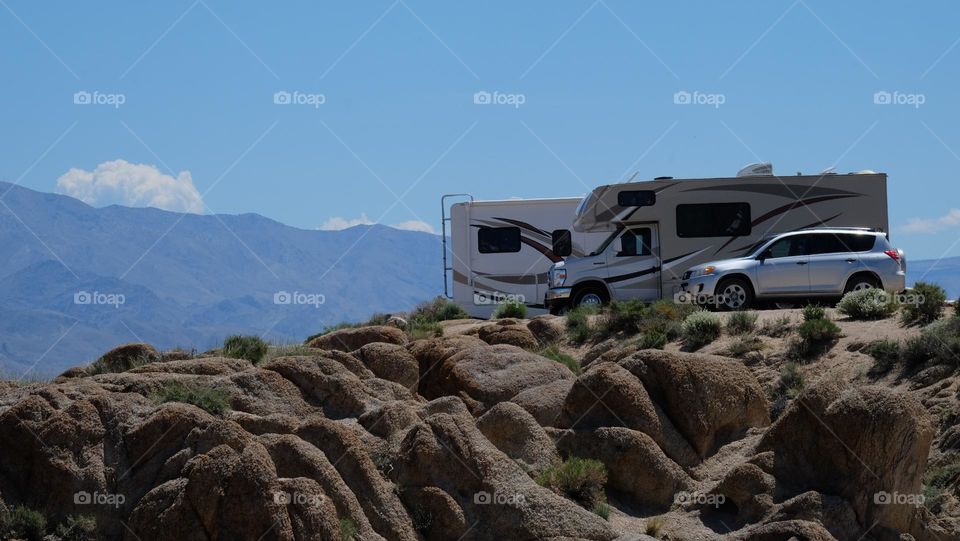 Recreational Vehicles taking a break during a road trip.