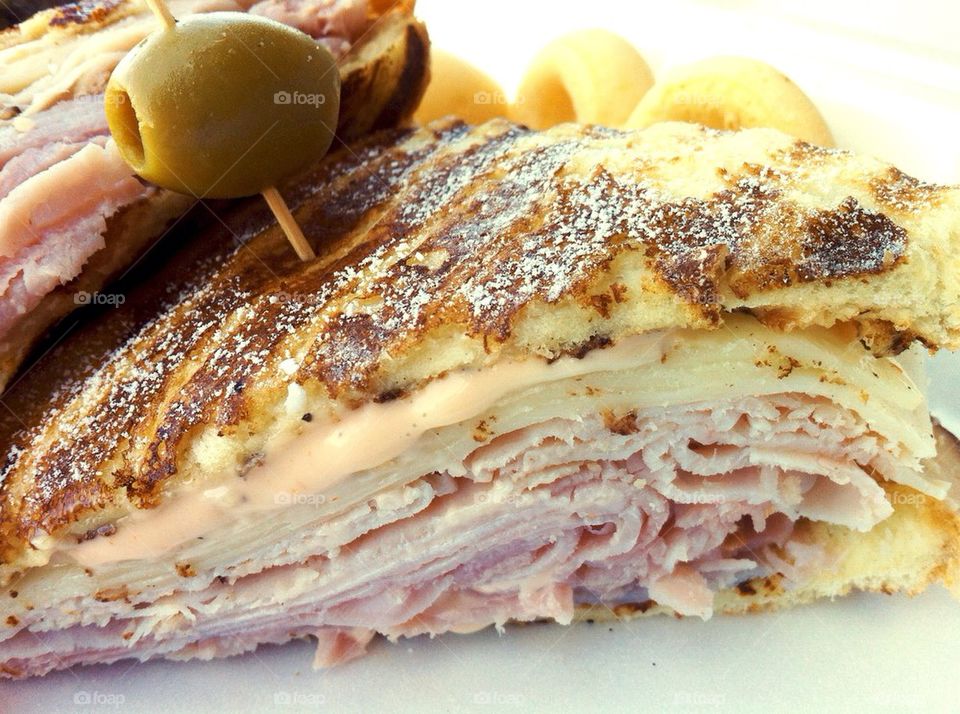Turkey, ham and swiss sandwich