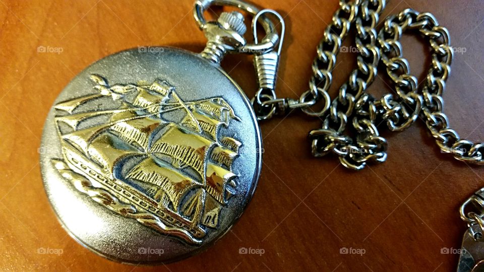 Timepiece. Pocketwatch with Sailing ship