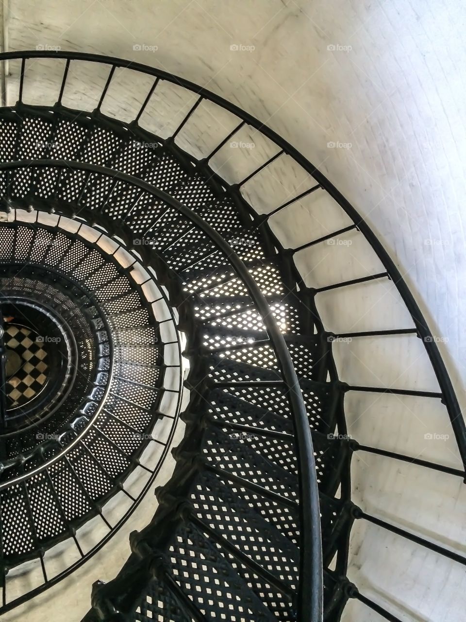 View of metallic spiral staircase