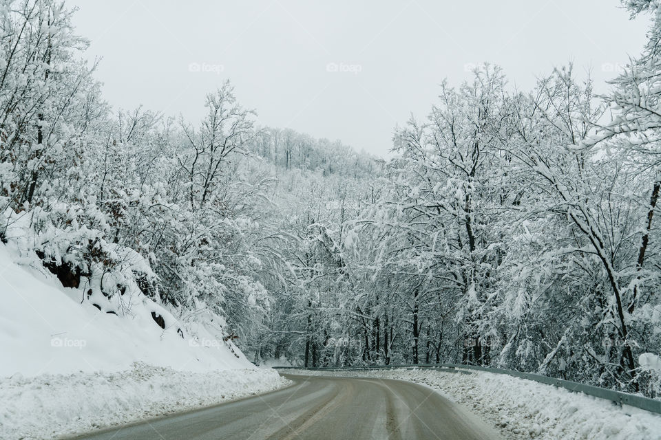 Snowy road in winter