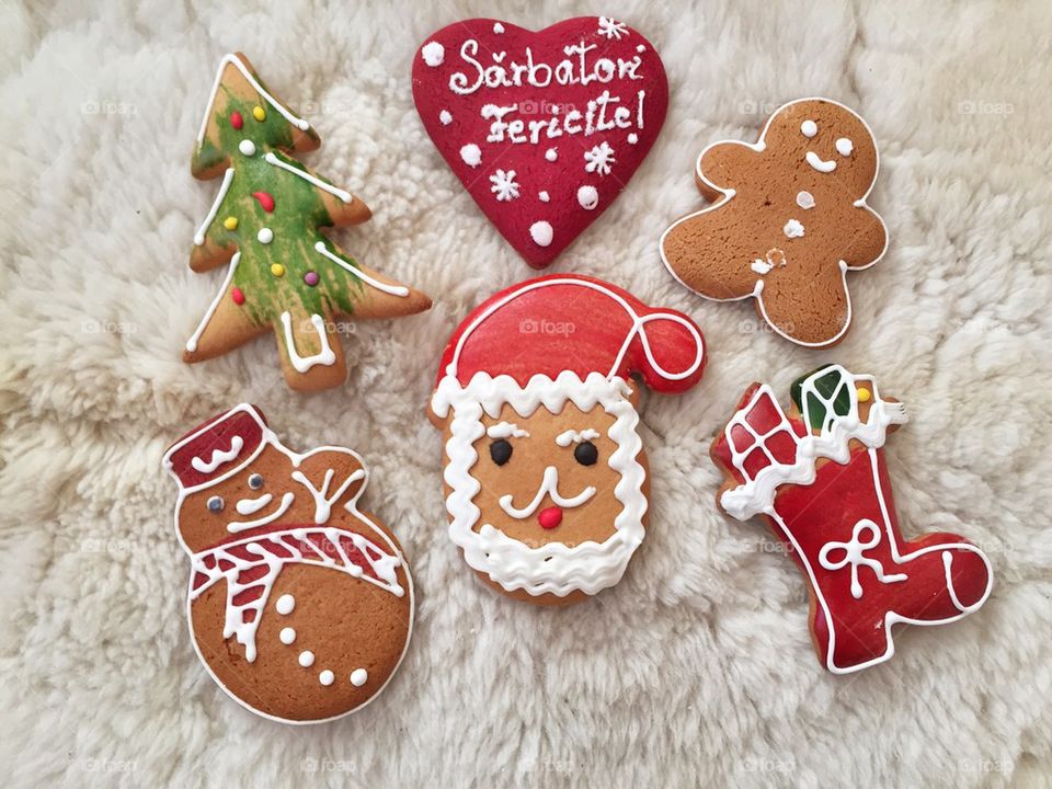 Gingerbread Christmas ornaments on white background