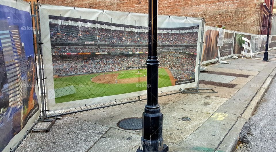 Camden behind a post