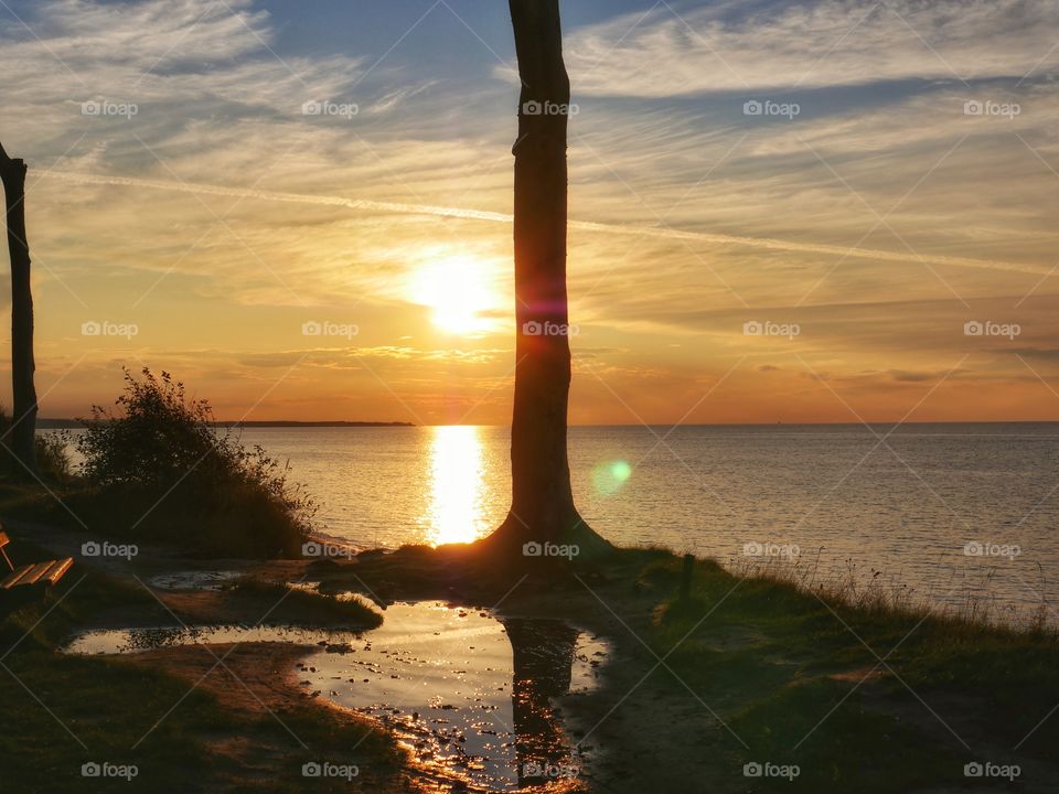 Sunset rain reflection