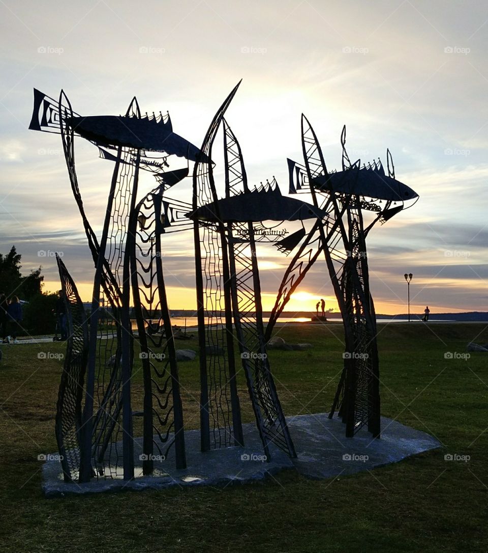 Modern art object in the North of Russia during white nights