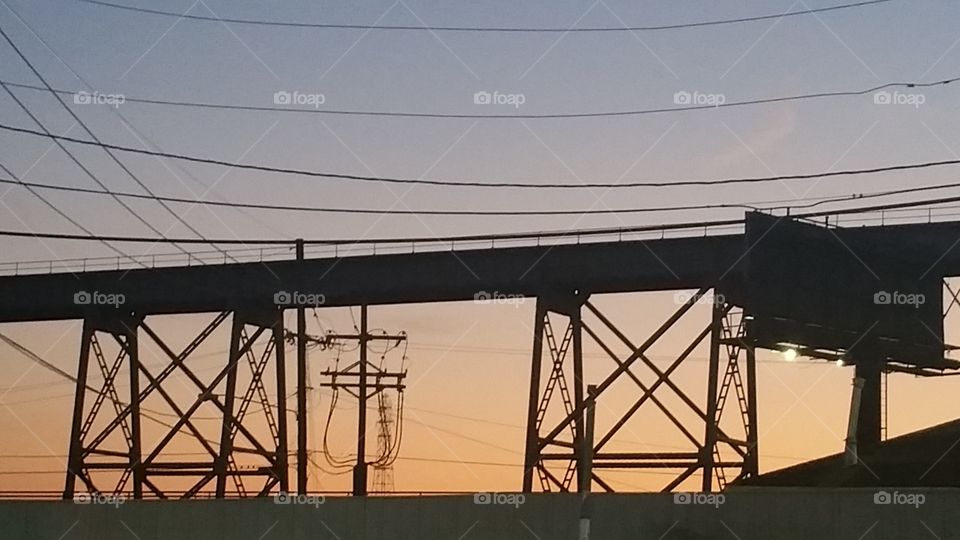Sunset behind Truss Bridge