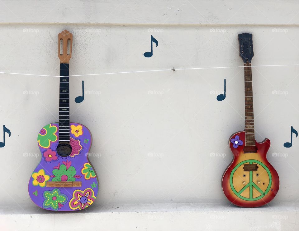 Foap Mission Even Numbers! Two Hand Painted Guitars, 1960’s Flower Child Style!