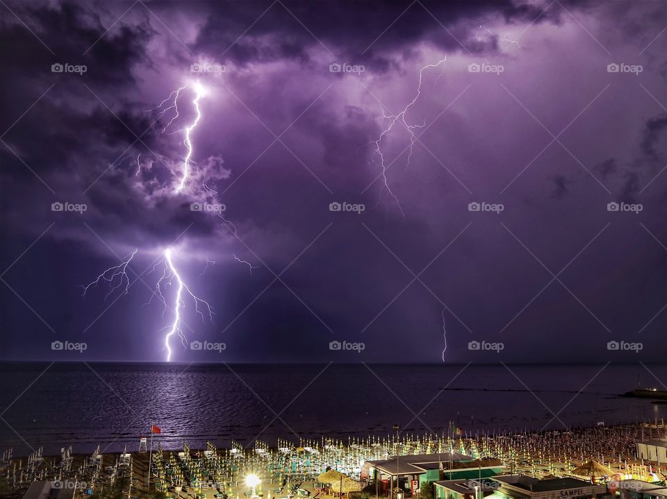 Thunderstorm with lightning over the sea