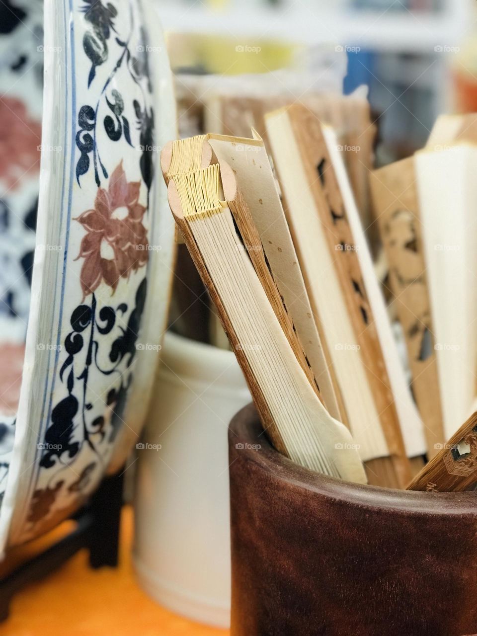 Wooden container and ancient wooden books 