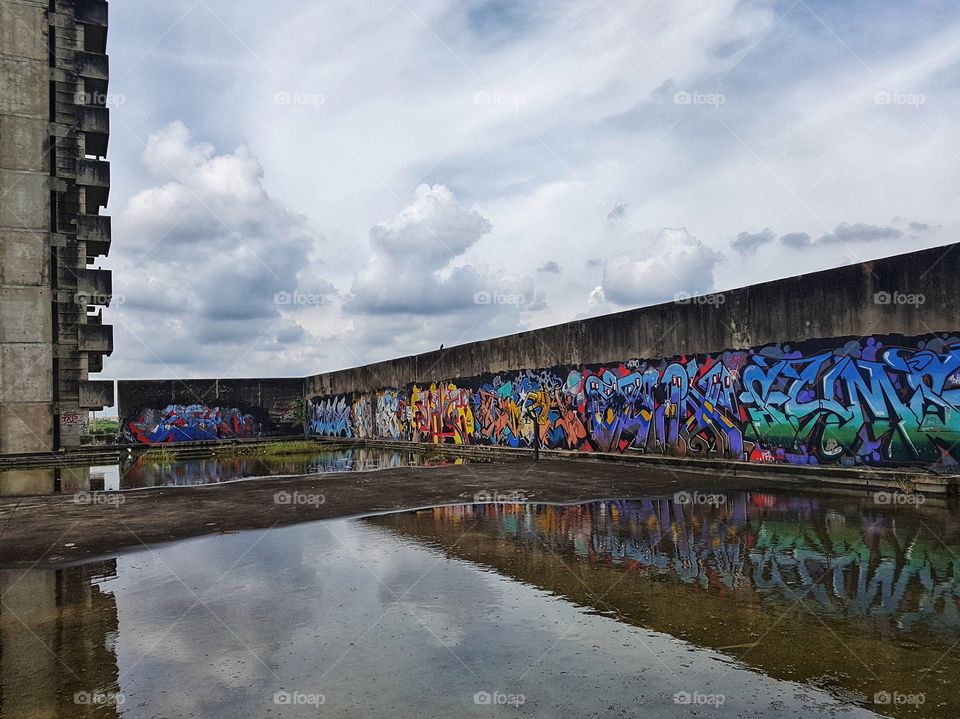 urban playground, colorful vivid street art graffiti reflection