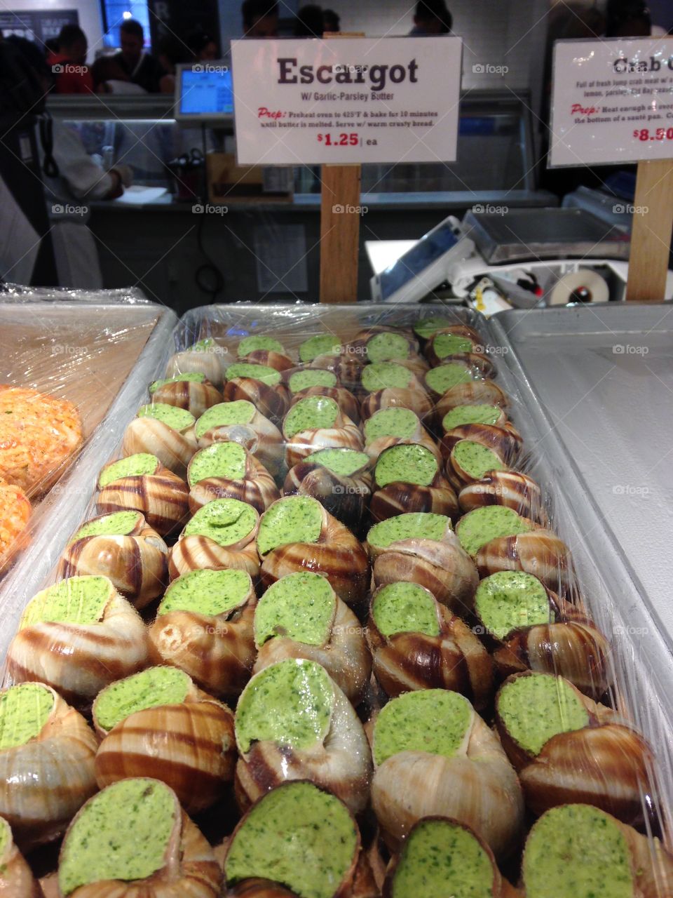 Escargot. Snails on the food market