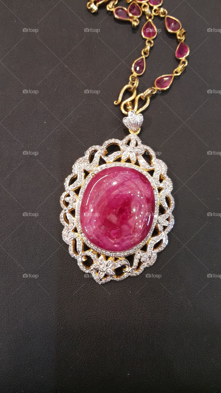 Ruby with diamonds gold pendant