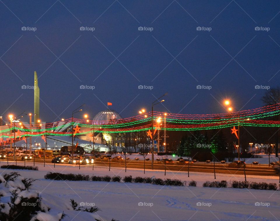 night cityscape Minsk Belarus