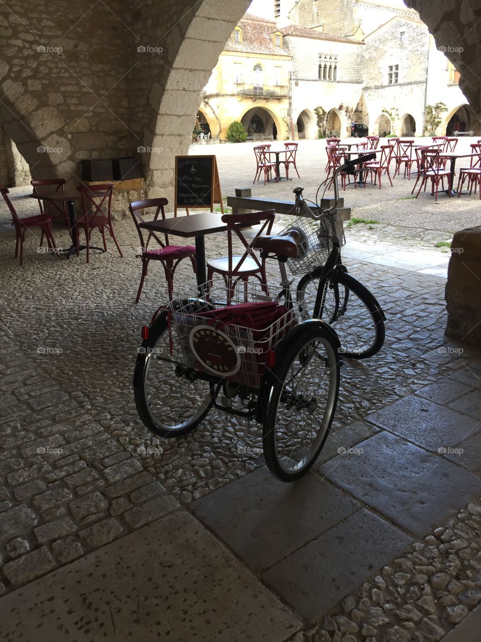 Tricycle, French Village square. 