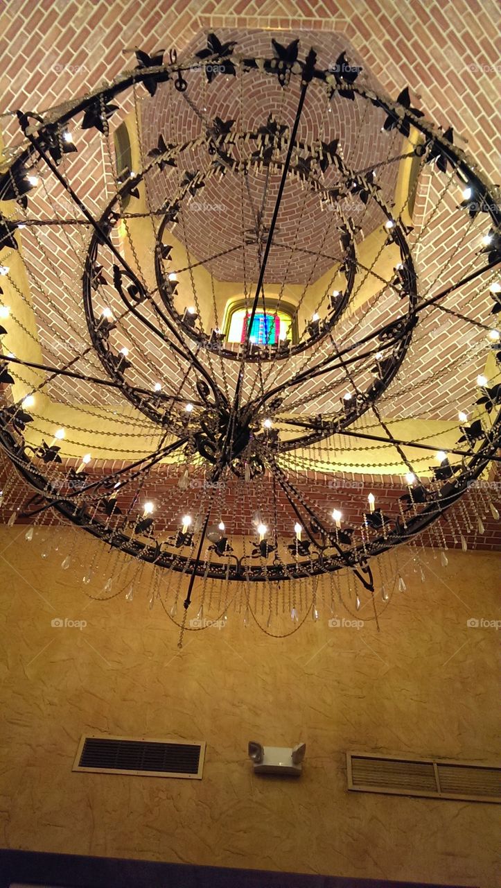 Beautiful chandelier . A beautiful chandelier in a restaurant 