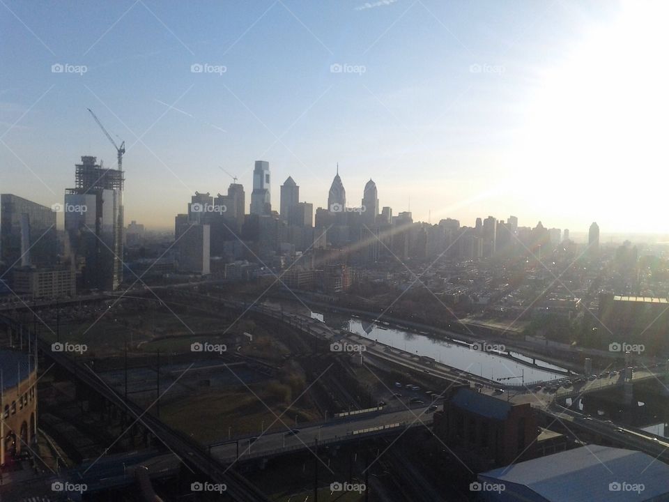 Philly Skyline. My husband is a roofer he gets great shots