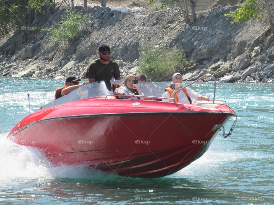 boat trip on a mountain river in Dagestan in Russia