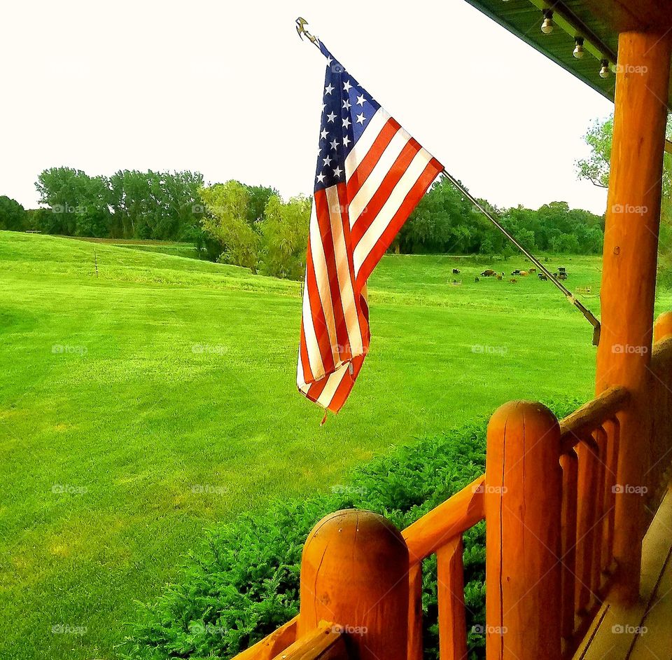 American flag country scenery