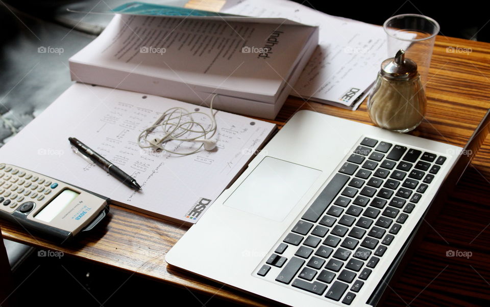 Homework at the café.