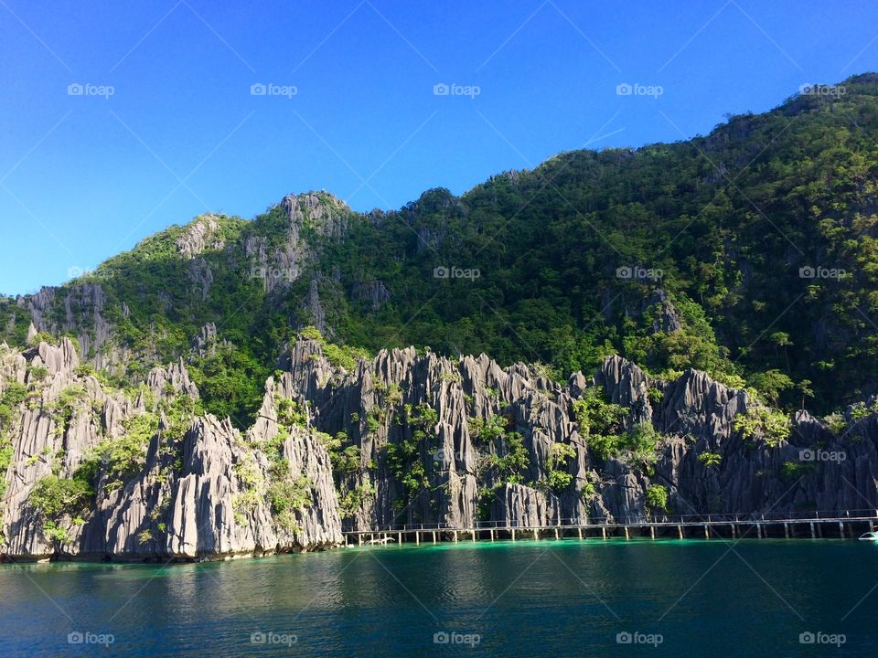 Scenic view of mountains over the sea