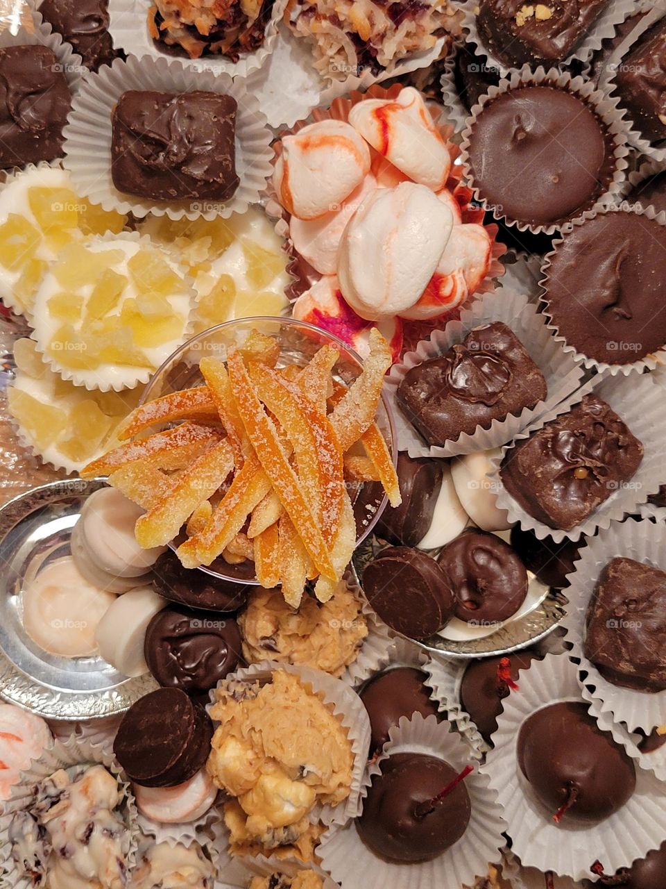Candy Tray, Chocolate, nougat, candied orange peels, homemade candy confections