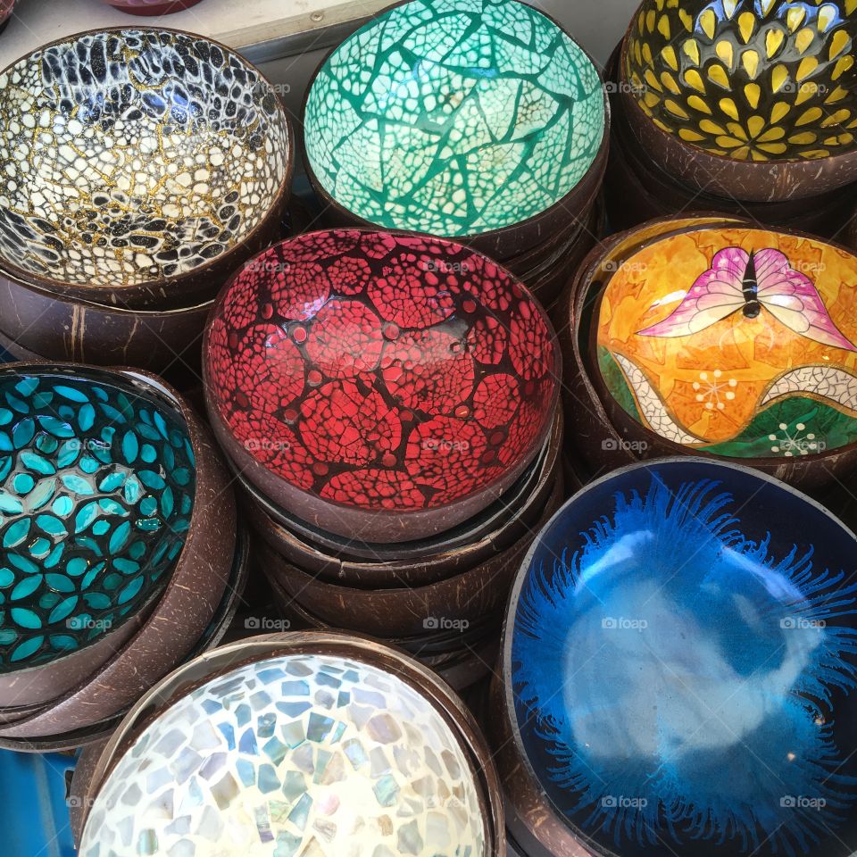 bowl made from coco nut by Cambodian artists.