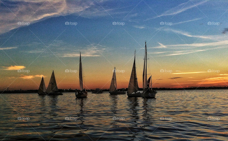 sky sunset sea sails by lguarini