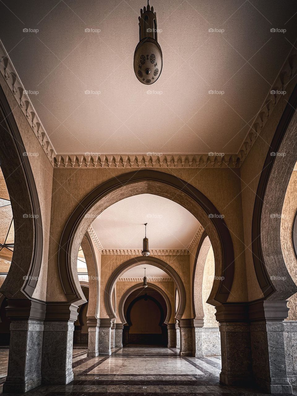 Arches inside a mosque in Cairo. 