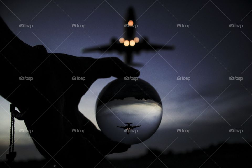 airplane in lensball