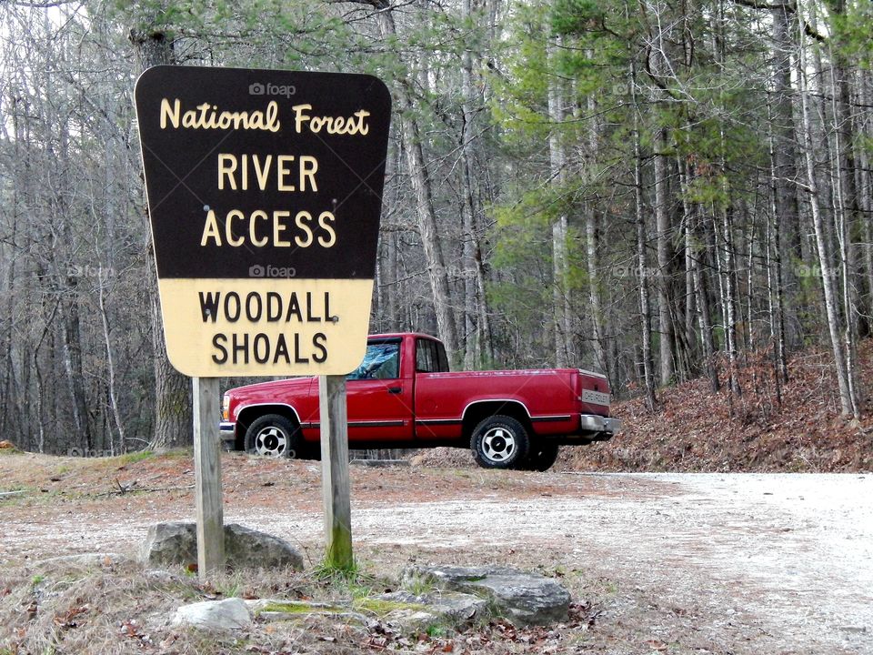 parking area for Woodall shoals on the Chattooga river in South Carolina