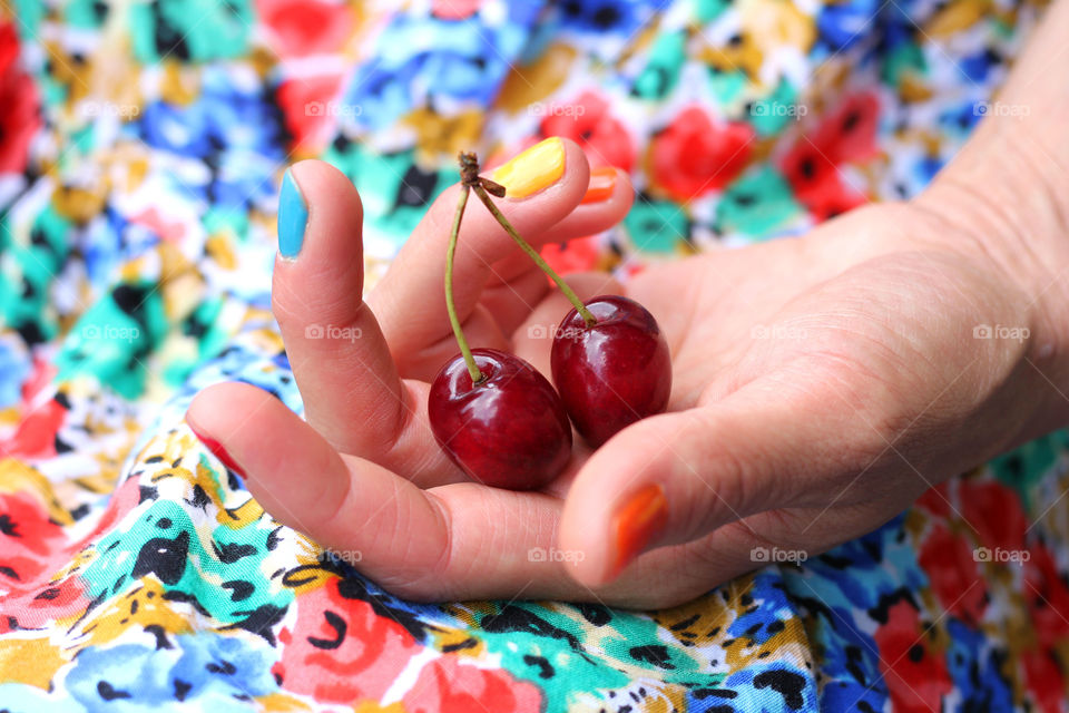 Summer color love, cherries in my hand