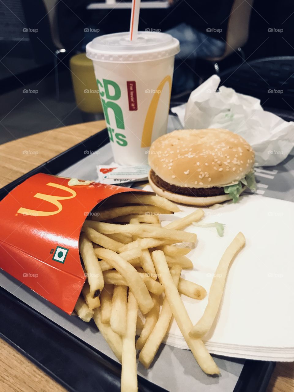 There is my favourite fries burger and cold drink!!!!