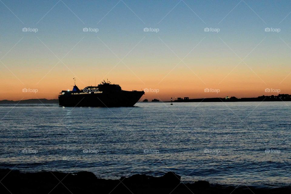 Paros Greece ship sunset
