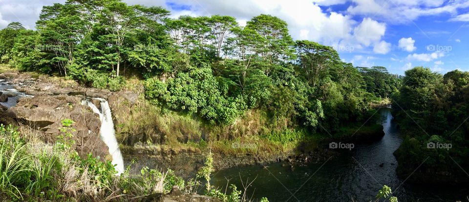 Panoramic shot at Rainbow Falls in Hilo, Hawaii