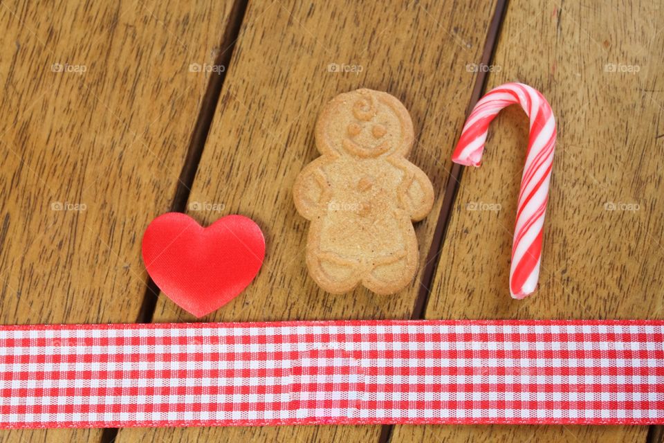 A heart a gingerbread man and a candy cane