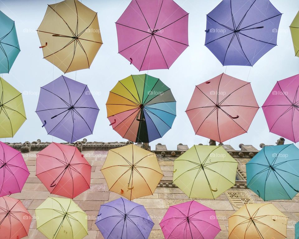 Umbrellas in a street of Poble Espanyol