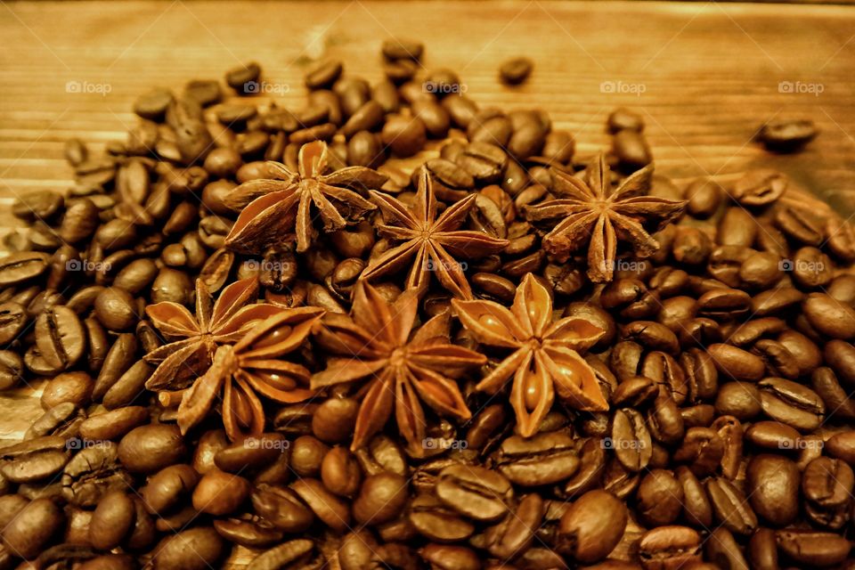 Coffee beans with star anise 
