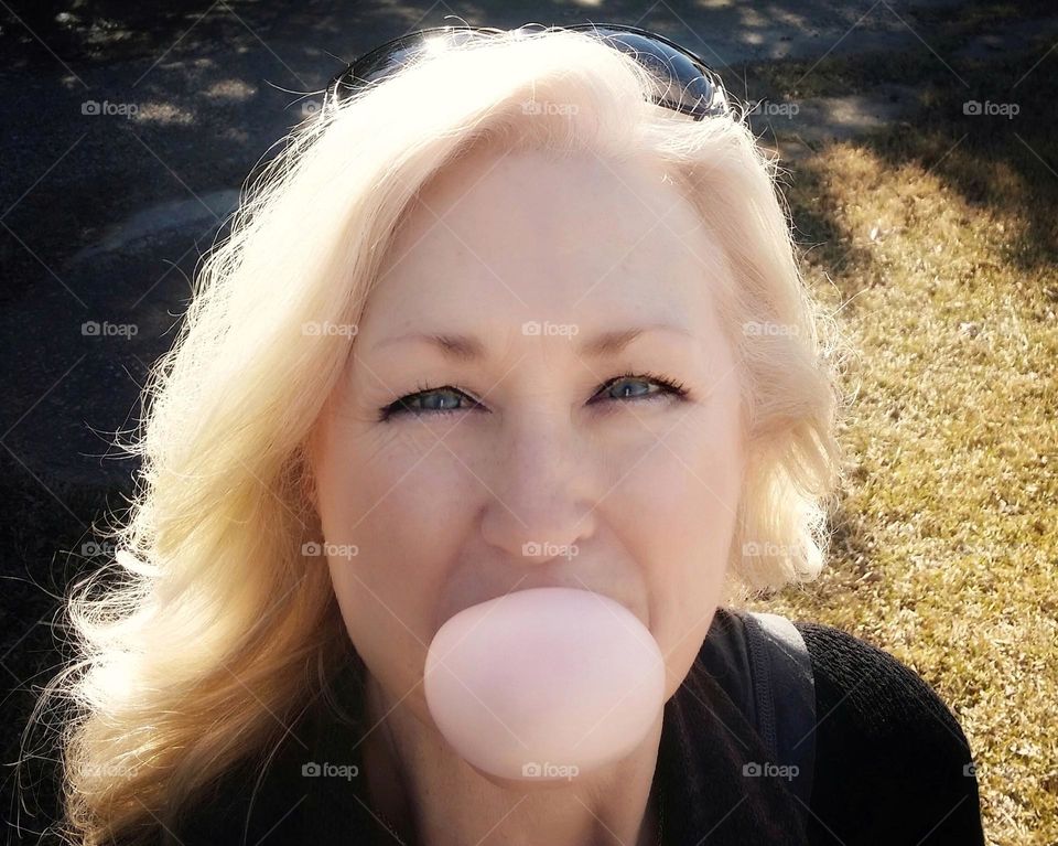 Me Outside Blowing a Bubble with Gum