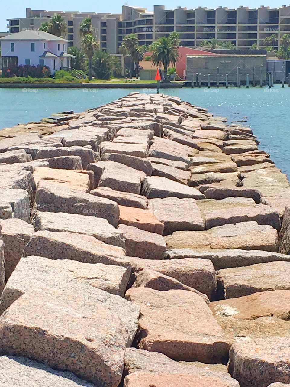 Granite jetty in Port Aransas, Texas. 