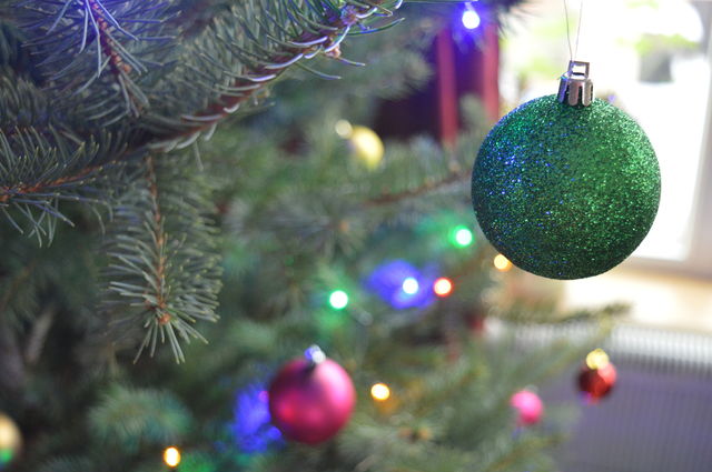 Green christmas ornament at night