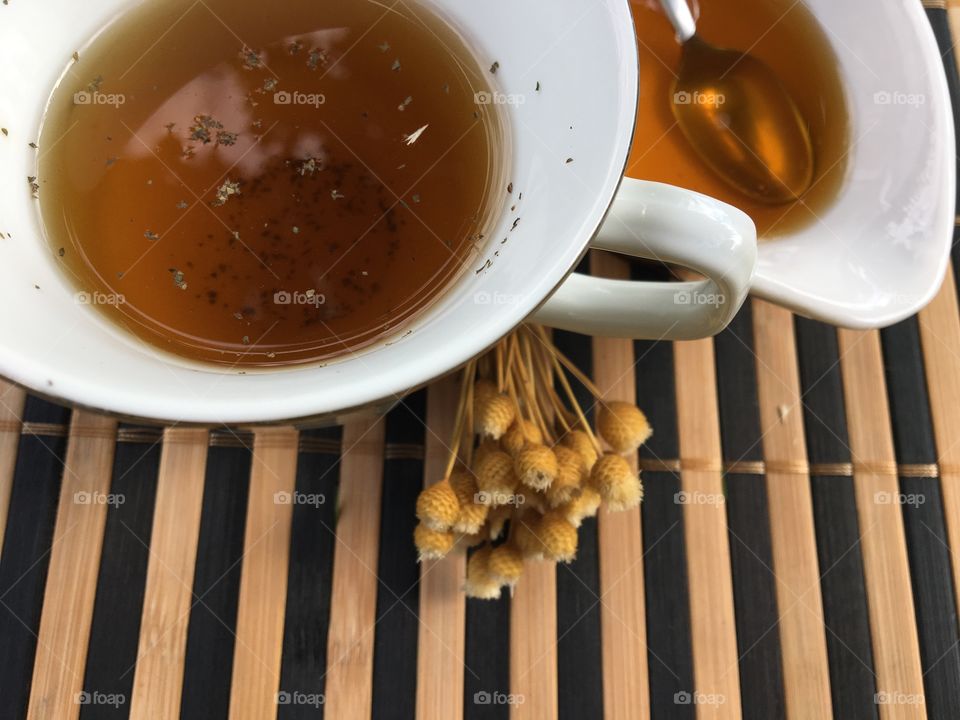 Herbal tea on wooden table