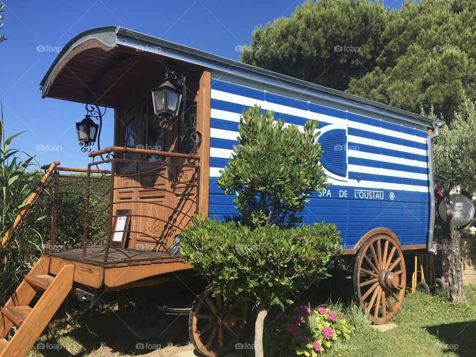 Nice and vintage trailer in countryside 