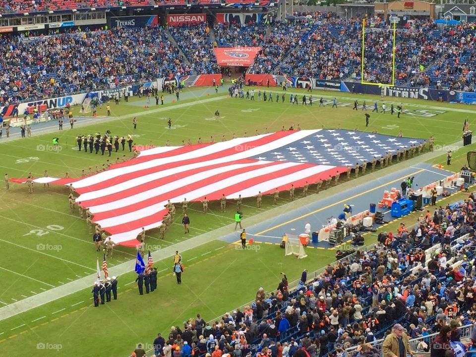 United States flag at the Nissan football stadium in Nashville Tennessee Dwayne Veterans Day