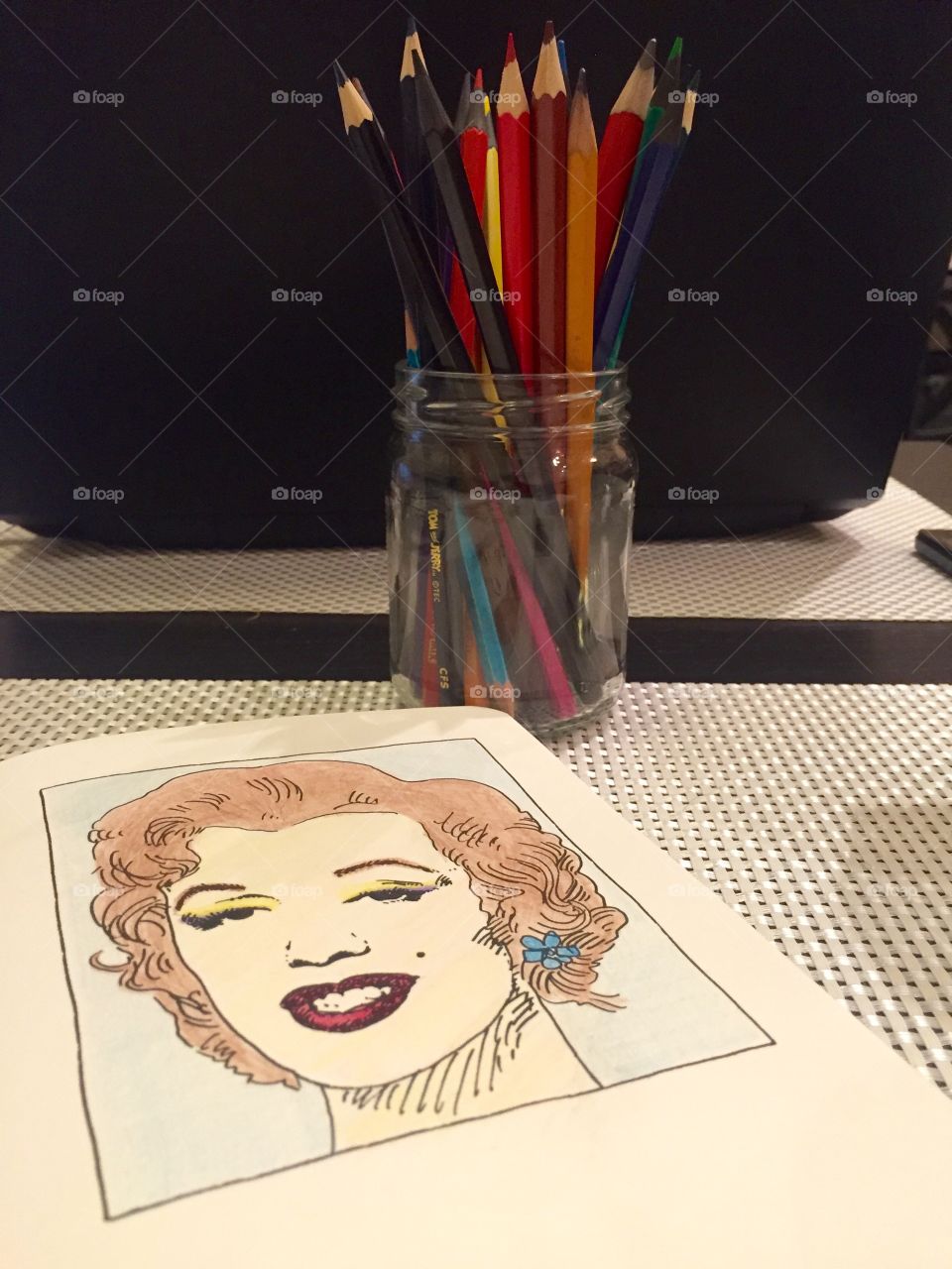 Merylin Monroe drowning  with colored pencils sils 