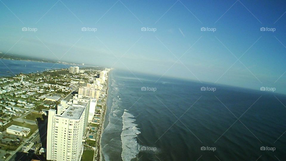 drone view of the beach. ocean, sky