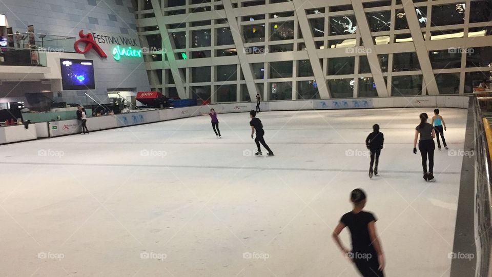 Festival Walk Ice Rink in Hong Kong, Festival Walk Mall. A Program in backwards order. 