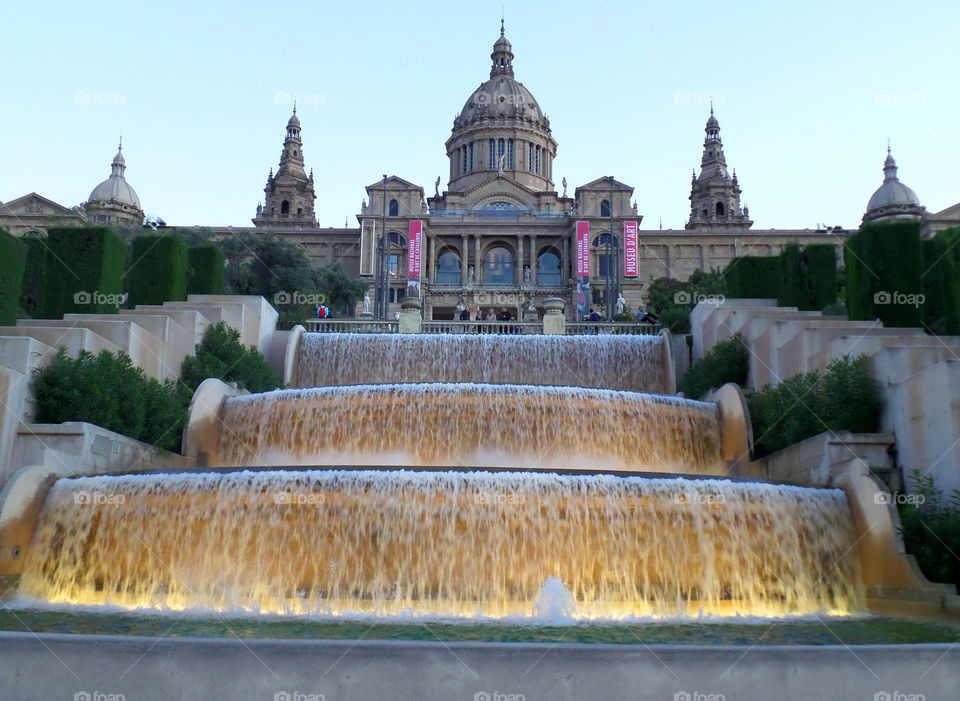 Beautiful fountain at National Art Museum of Catalonia in Barcelona (MNAC)